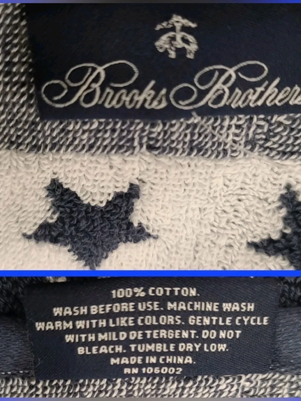 Brooks Brothers Red White Blue Stars Stripes 30 x 56” Bath Towels Set of 2 New